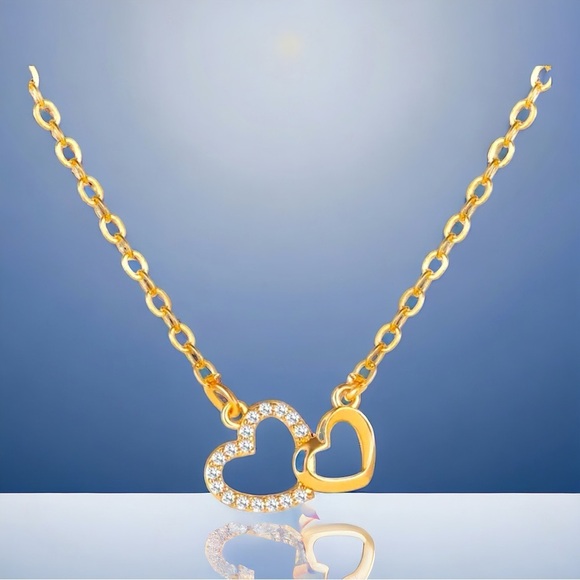 Moda Clothing Jewelry - ✨❤️ Dainty Gold Tone Double Heart Necklace ✨❤️